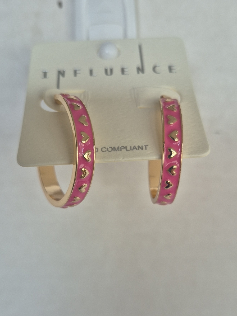 Pink Heart Accent Hoop Earrings